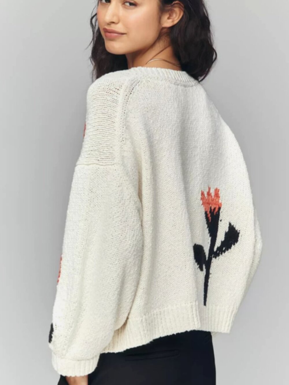 Anthropologie Maeve Elbow Sleeve Cardigan Sweater Red Floral Size L NWT Large - Picture 3 of 7